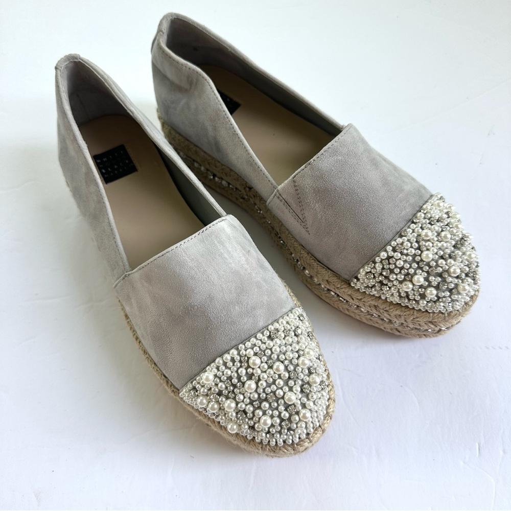 White House Black Market Aubree Suede Pearl Espadrilles Sparkle Gray Size 7